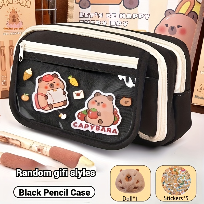 TEMU Étui à Crayons Capybara Pièces - Cosplay de Capybara - Fournitures Scolaires - Inclut des Autocollants Poupée Capybara - Étui à Crayons -