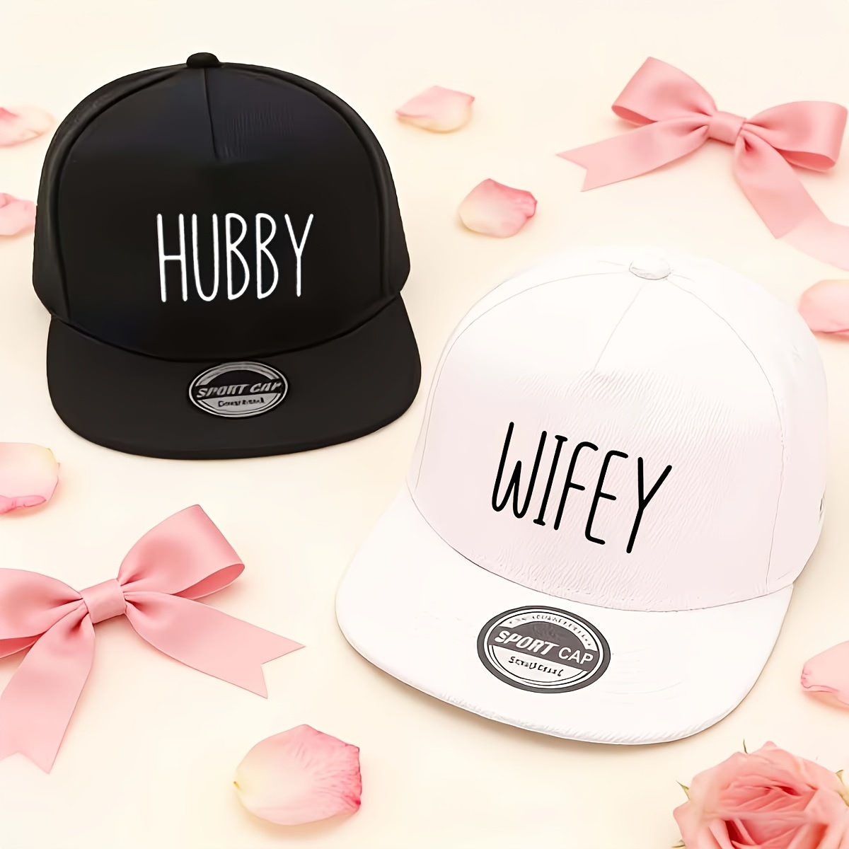 TEMU 2pcs 2pcs Couple Baseball Caps With & Wifey Lettering - Adjustable Snapback Matching Caps For , Lightweight Breathable Suitable For Daily Wear,