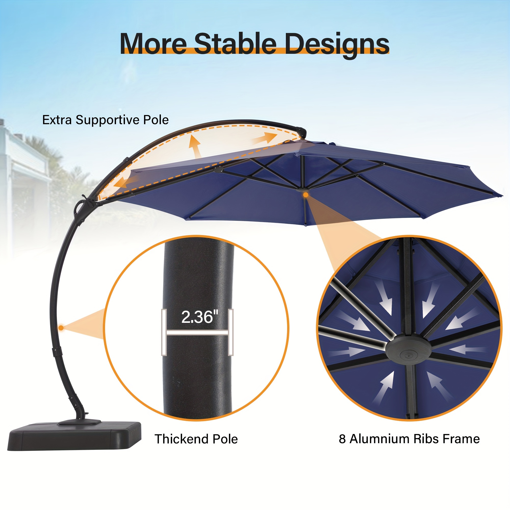 10ft offset cantilever patio umbrella 10' Classic Square AKZ Tilting Cantilever Umbrella