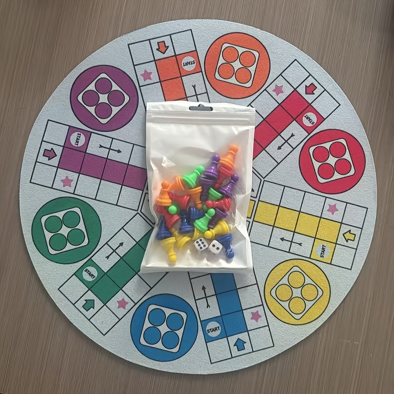E-shop 35 cm Ludo Fliegendes Gummibrettspiel-Set für 6 Spieler. Das Set beinhaltet: 35 cm großes rundes Spielbrett, fliegendes Brett, 24 Teile in 6