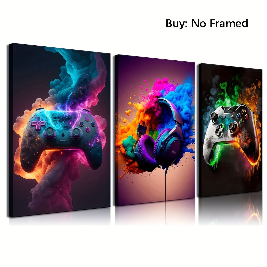 

Game Room Decor Wall Art, Video Game Themed Decor Game Room Wall Art, Game Canvas Posters For Teen Boy Room Frame 12x16 Inches Set Of 3