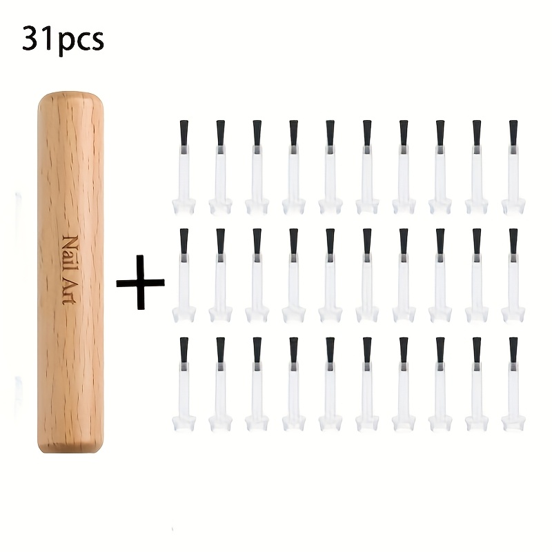 TEMU Set de repuesto de brochas para esmalte de uñas de cabezal de 31/98 piezas, brochas de manicura con mango de madera desmontable, brochas