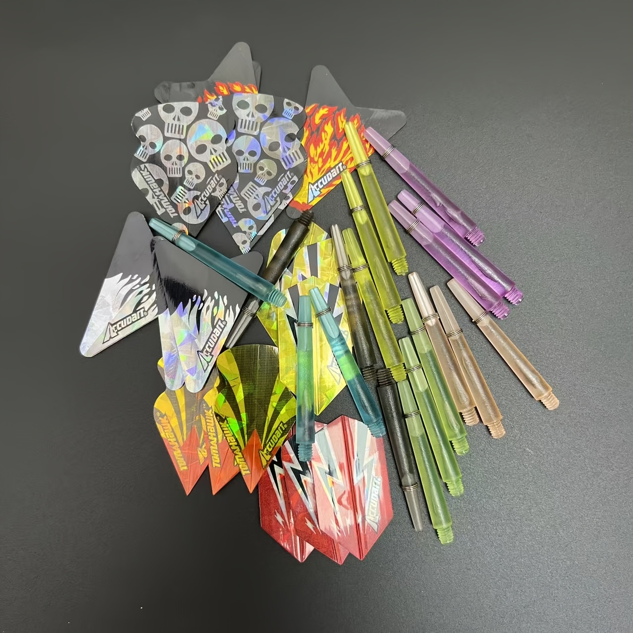 Image of 36pcs Of Rainbow-colored Dart Additions -- 18 Transparent Frosted Dart Shafts Of 5cm / 18pcs Of Shaped Pet Laser Fins, Compatible With Darts