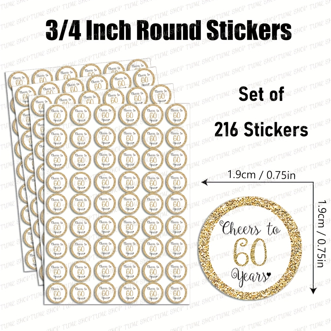 216-count Cheers To 60 Years With Glitter Circle Birthday Label Stickers For , Happy Birthday Candy Party Favors