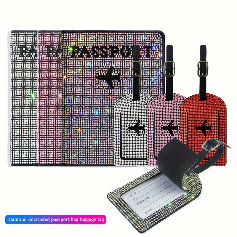 

Chic Rhinestone Luggage Tag & Passport Holder Set - Lightweight, Stylish Leather Travel Accessories