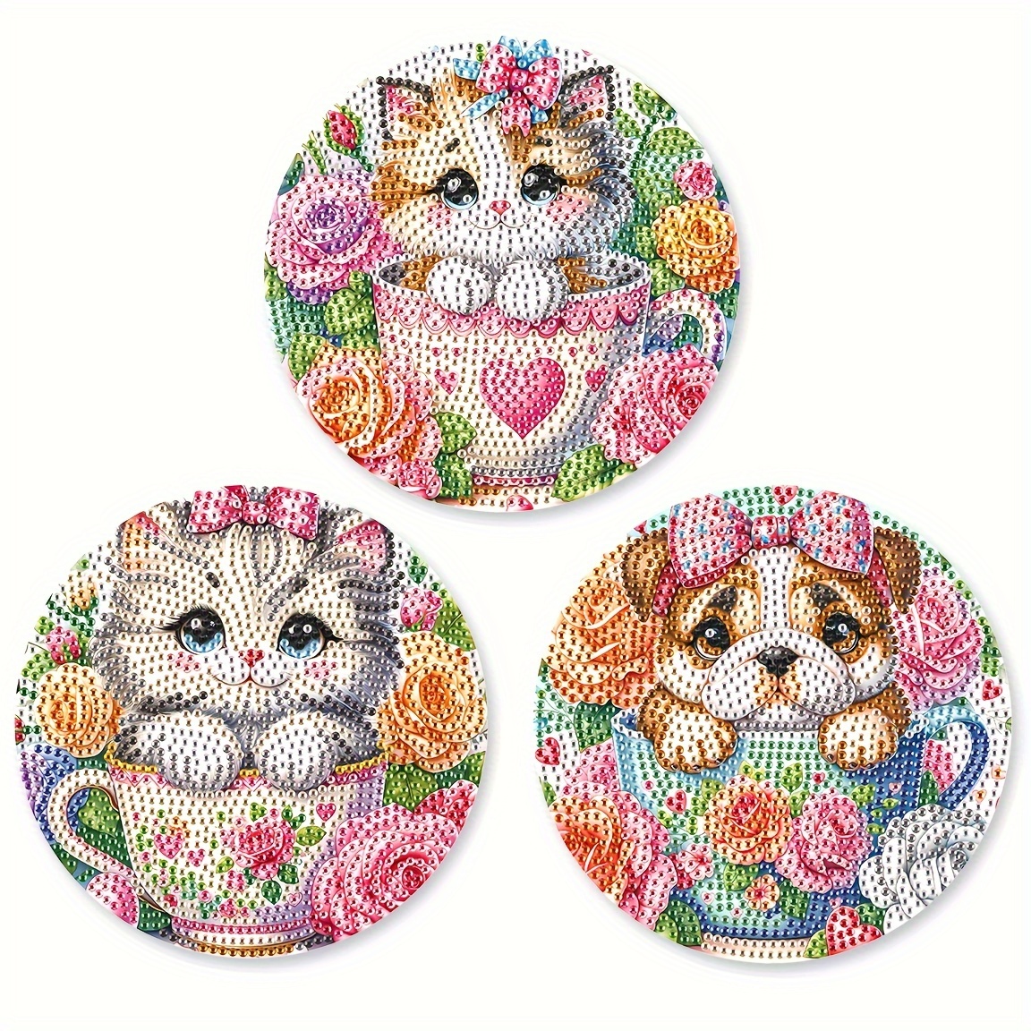 

3-pack Animal-themed Diamond Painting Placemats Kits, Irregular Shaped Diamonds, Diy Art Craft Set For Beginners, Plywood Material, Family Table Decor Craft Supplies