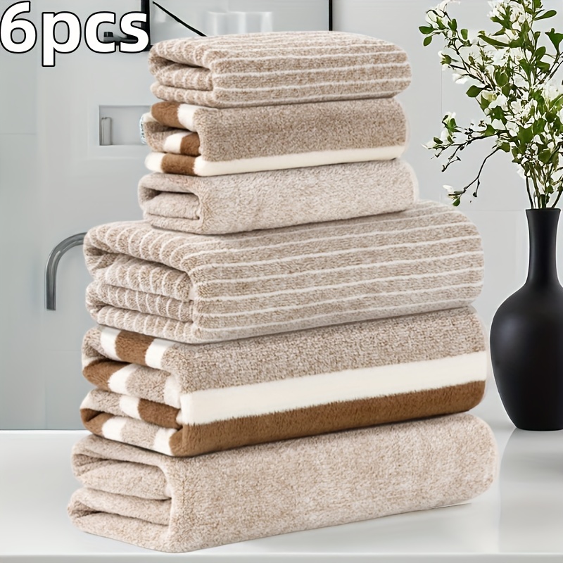 TEMU 6pcs Set Of Coral Material, 3 Bath Towels, 3 Hand Towel Combination Set, Hand Towel And Bath Towel Mixed, Thickened, Absorbent, Soft And