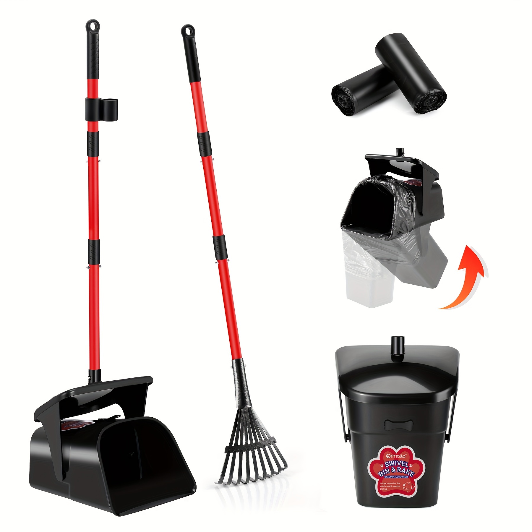 

Dog Poop Pickup Kit, Dog Poop Bin And Rake With Waste Bags, Heavy Duty Dog Poop Scooper For Large Medium Small Dogs