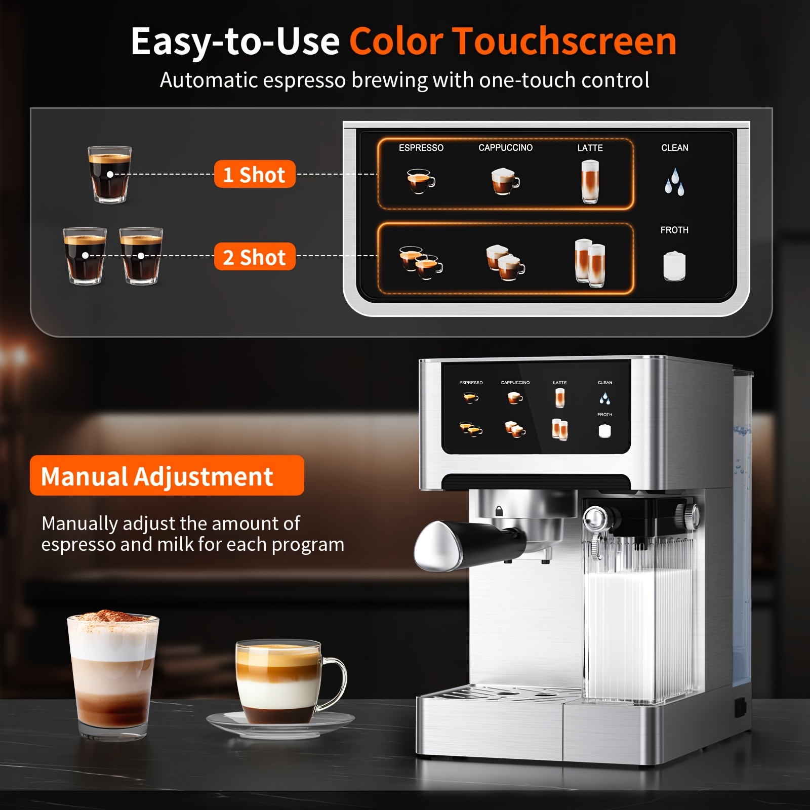 Espressomachine, 20 bar druk, 1,8 liter waterreservoir