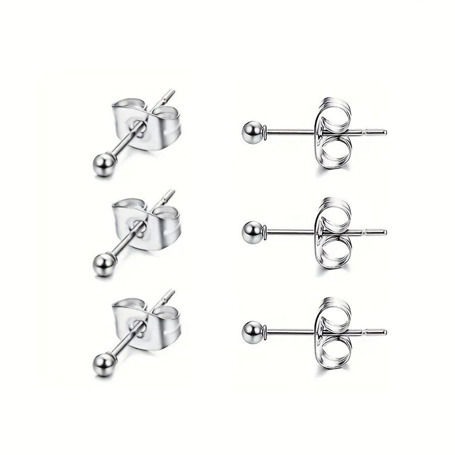 TEMU 6pcs Tiny 2mm Stainless Steel Earrings Set - For Women' Wear