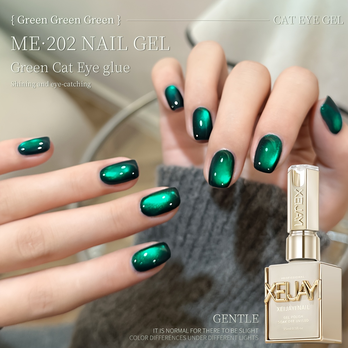 TEMU 15ml Green Cat Eye For Nail Gel Polish, Soak-off Led Gel Ideal For Nail Art And , Offering Professional For Home Use. Long-lasting, Chip-resistant, And A Perfect Gift For Love For Nails