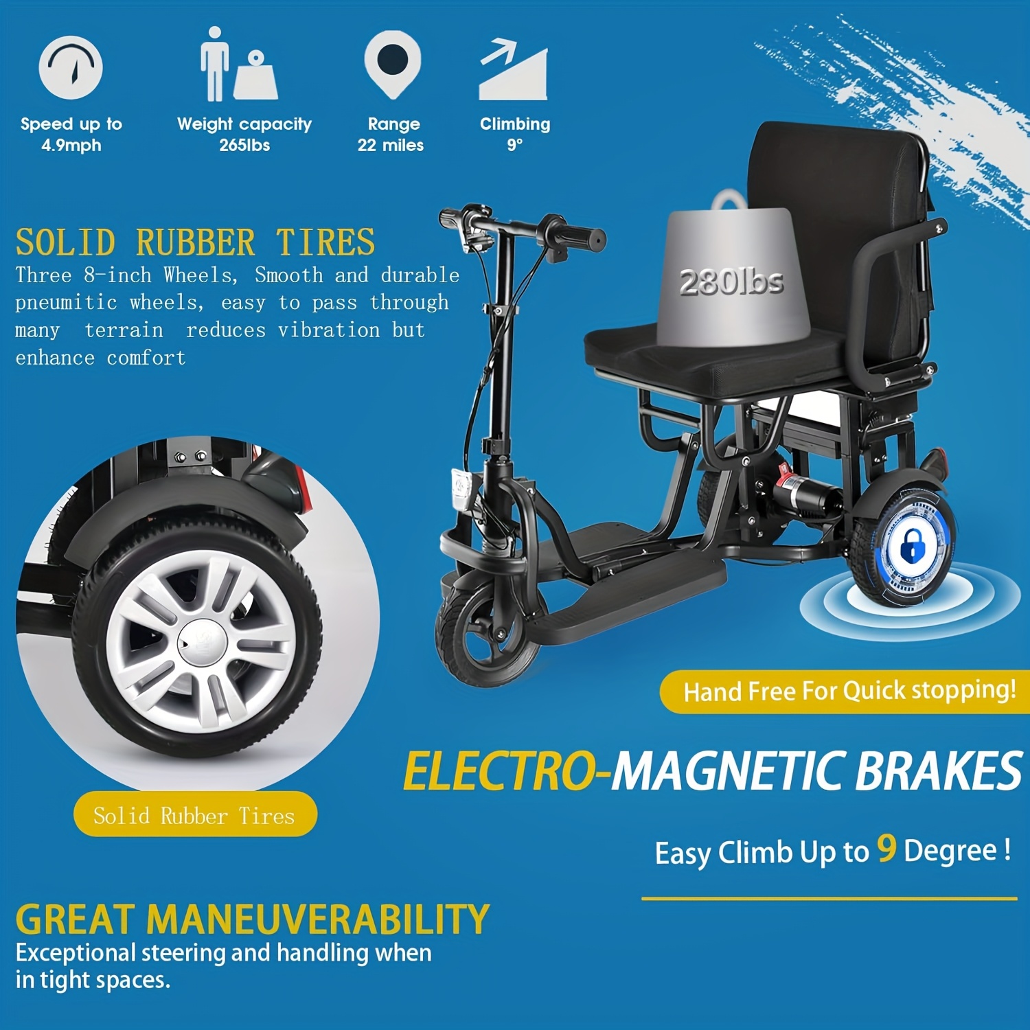 Elektrische vouw-scooter met 3 wielen geschikt voor alle terreinen licht draagbaar elektrisch voertuig - slechts 120kg gewicht 26kg opvouwbare elektrische scooter, geschikt voor ouderen, stevige elektrische scooter