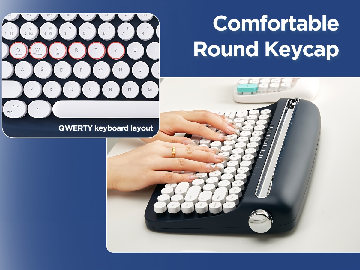 1pc retro wireless bt aesthetic keyboard ergonomic round multi device hotkeys media keys with adjustable stand non rechargeable aaa battery for 36 operating voltage details 4