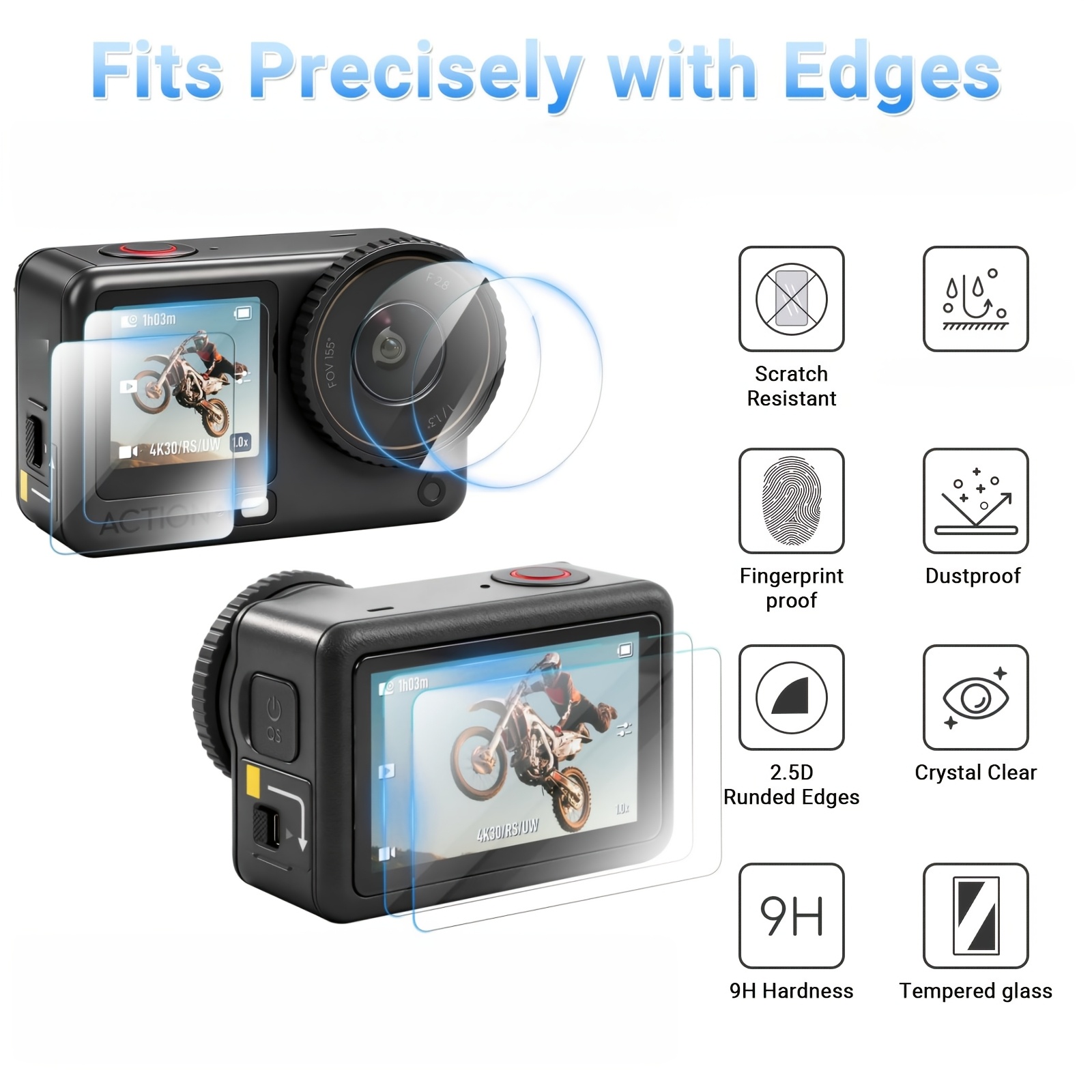 8 in 1 multifunctional kit compatible with       pro camera   6pcs lens protectors front and   scratch resistant glass protectors 2   cases with lens caps 9h scratch   hd   Product details 0