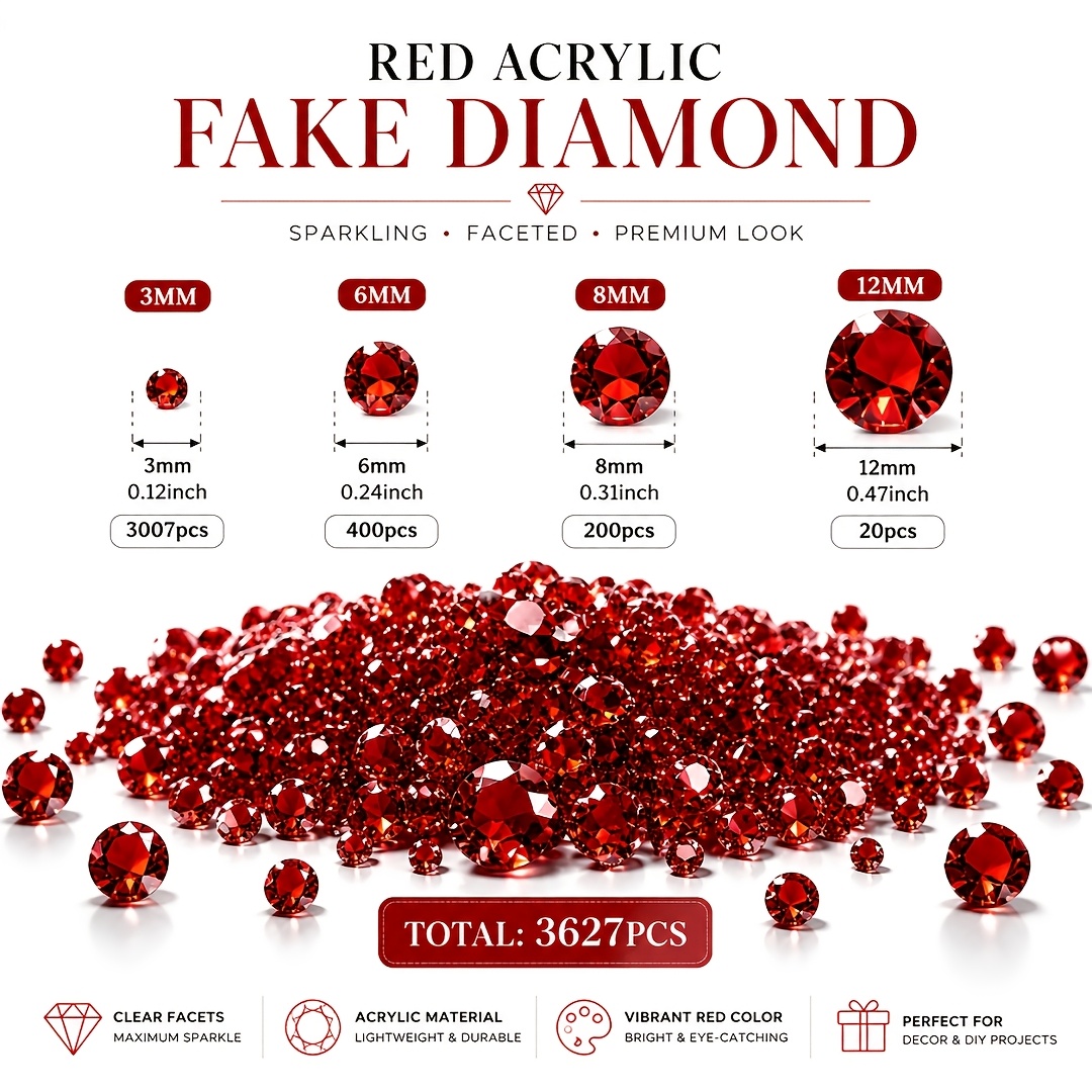 TEMU 3627pcs Acrylic Red Fake Diamonds, Vase Filling, Home Decoration, Home Decor And Additions, Indoor Halloween Decor, Halloween Decorations, Xmas