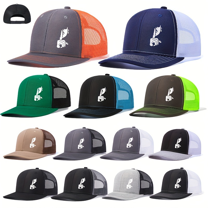 

1pc Unisex Sunshade Breathable Mesh Baseball Cap With Classic Gesture Print For Outdoor Sport