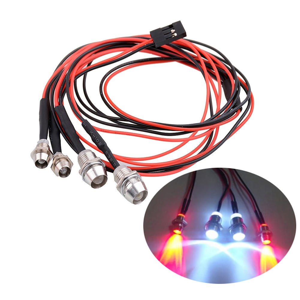 

4pcs Rc Model Car Led Lamp Kit, 2 White Headlights & 2 Red Taillights, No Battery, For 1/10 1/8 Scale Truck Monster Cars