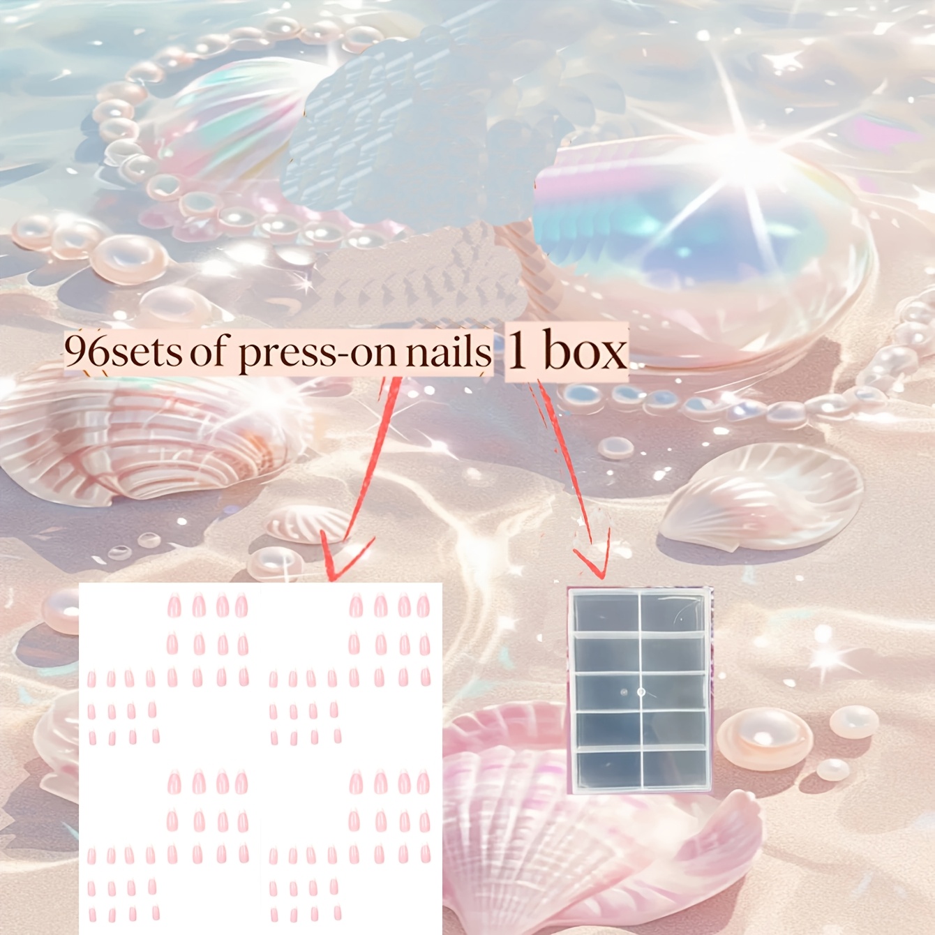 TEMU 97 pièces (96 pièces d' portable + 1 boîte) Vernis à ongles acrylique transparent d' pointue de style français, couleur nude naturelle avec un
