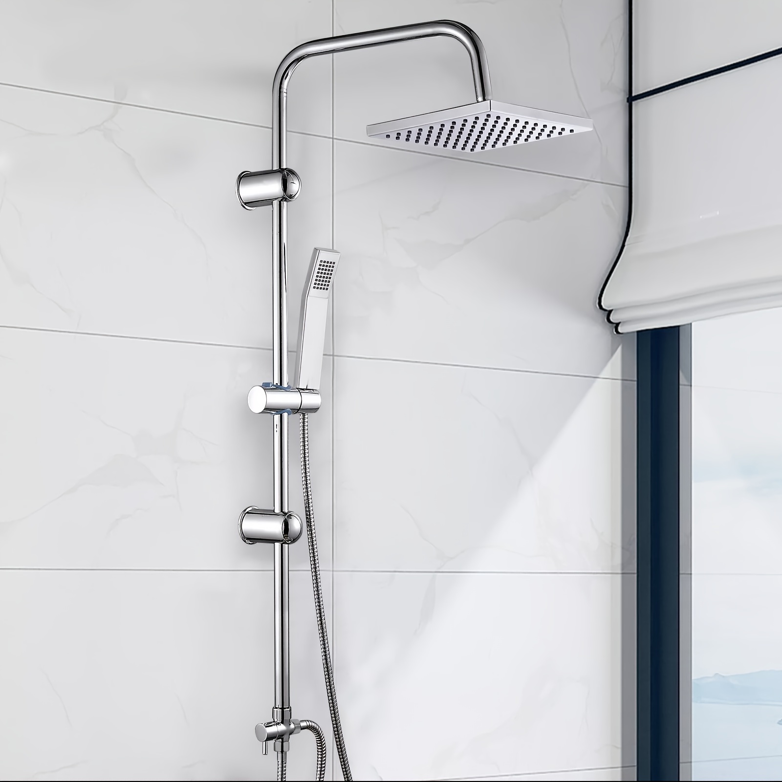 TEMU Modern Waterfall Mixer Tap Bathroom Hand Shower Kit Square Chrome