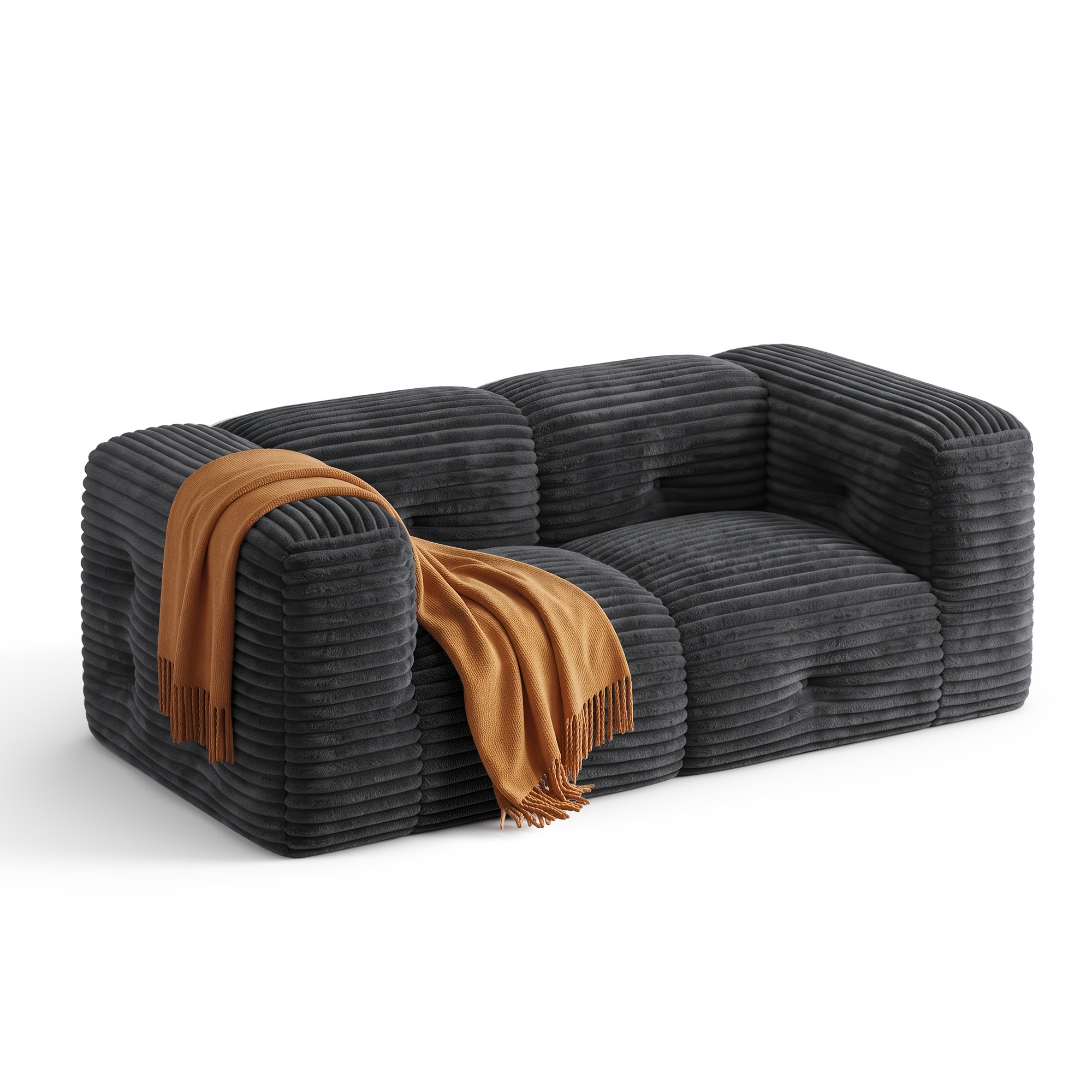 Image of No Two-seater Sofa, Corduroy Floor-standing Sofa, Modern-style Futon Set, Two-seater Sofa With Extra-deep Seat Cushions For Living Room