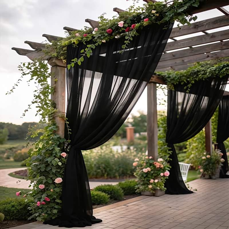 TEMU Rideaux de gazebo de jardin extérieur en toile de filet noire transparente, décoration avec de poche à tringle réglable, rideaux de fenêtre de