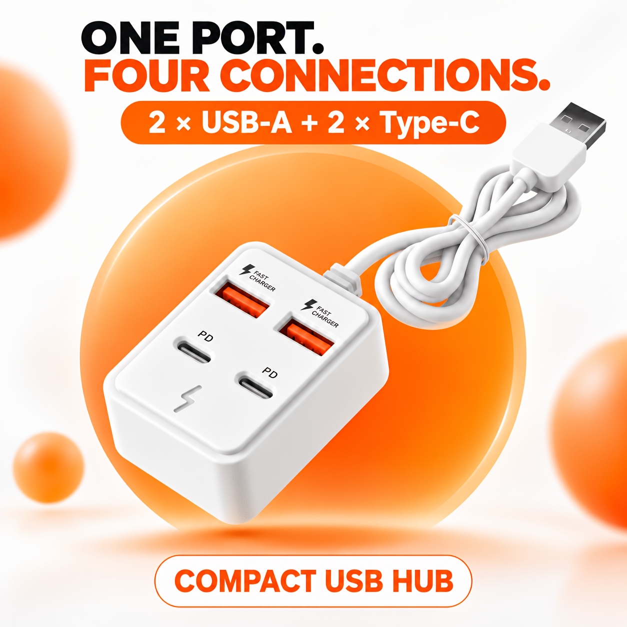 4-Port USB Fast Charging Station with Type-C and USB-A Ports