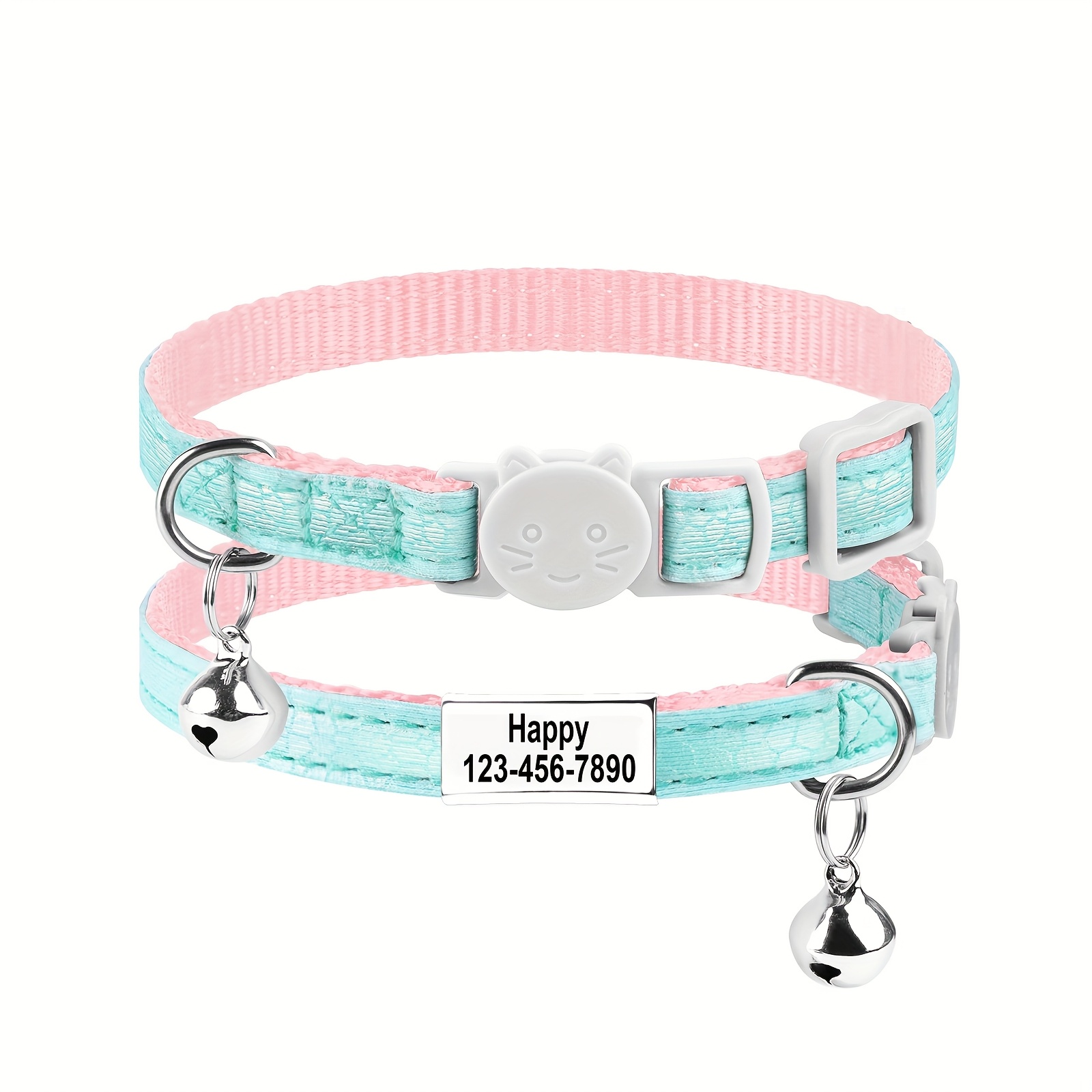 TEMU Collar para gato personalizado que en | Información grabada con láser, colores disponibles, y número de teléfono personalizables, hebilla de