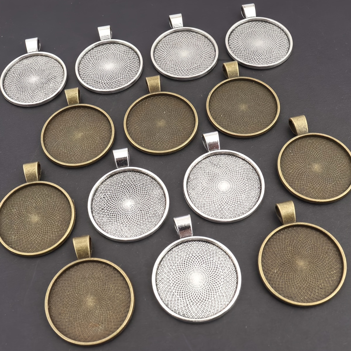 

25pcs Round Border Pendant Tray With Cabochon Blank Base For Diy Making Photo, Artificial Jewelry Findings Making Accessories