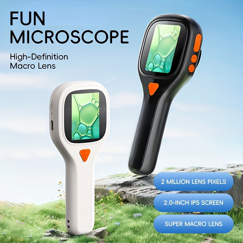 Microscopio de bolsillo con pantalla IPS de 2 pulgadas y cámara de 20MP - Aumento de 500X para mantenimiento electrónico/observación biológica, ranura para tarjeta SD, 6 luces ajustables, grabación de fotos y video, ideal para cumpleaños, regreso a clases y regalos de Navidad