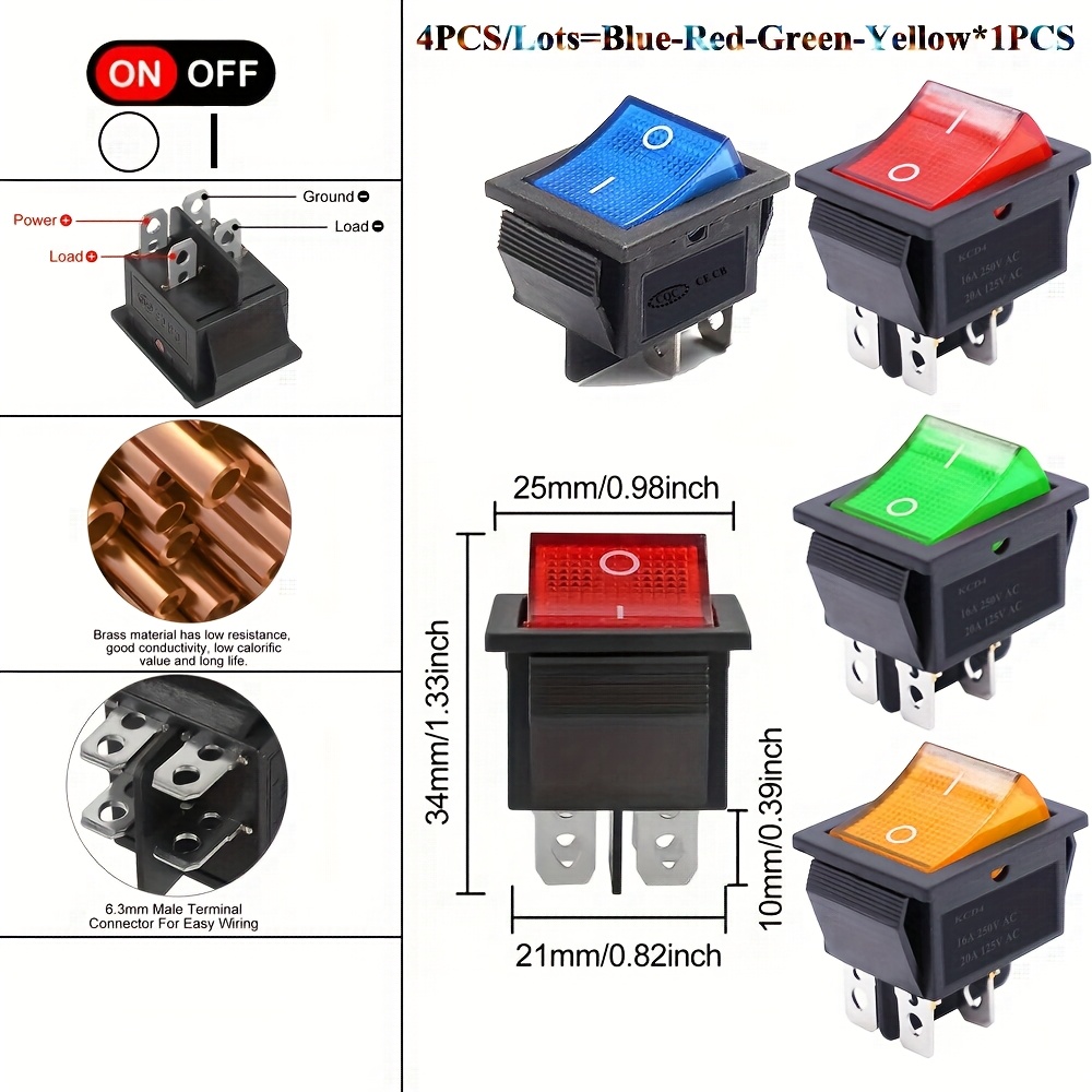 2PCS Rocker Switch 16A 250V /20A 125V KCD4/KCD2 DPST