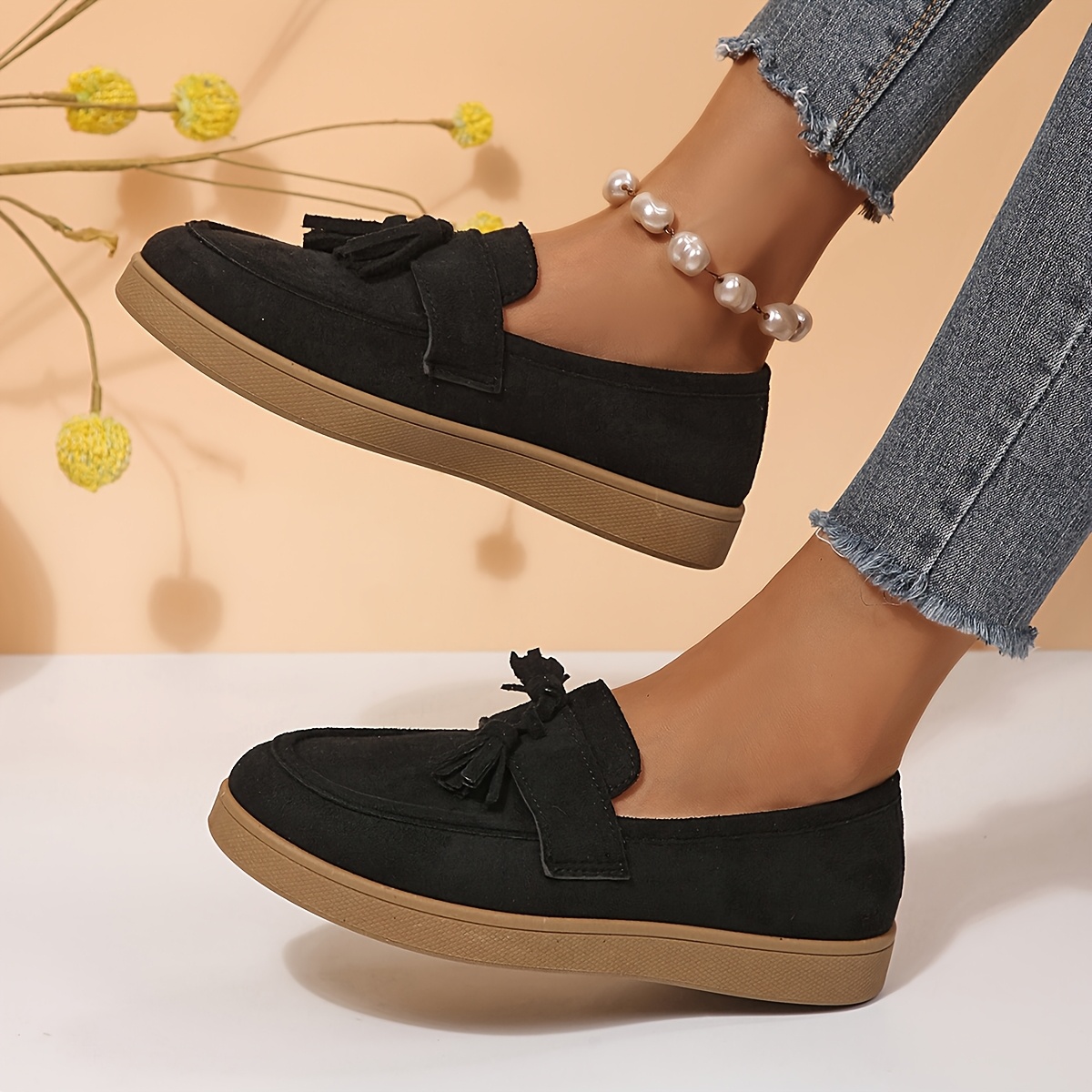 TEMU Women's Tassel Loafers, Casual Flat Shoes With Sole, Comfortable Versatile Shoes For Office And Daily , Women Shoes