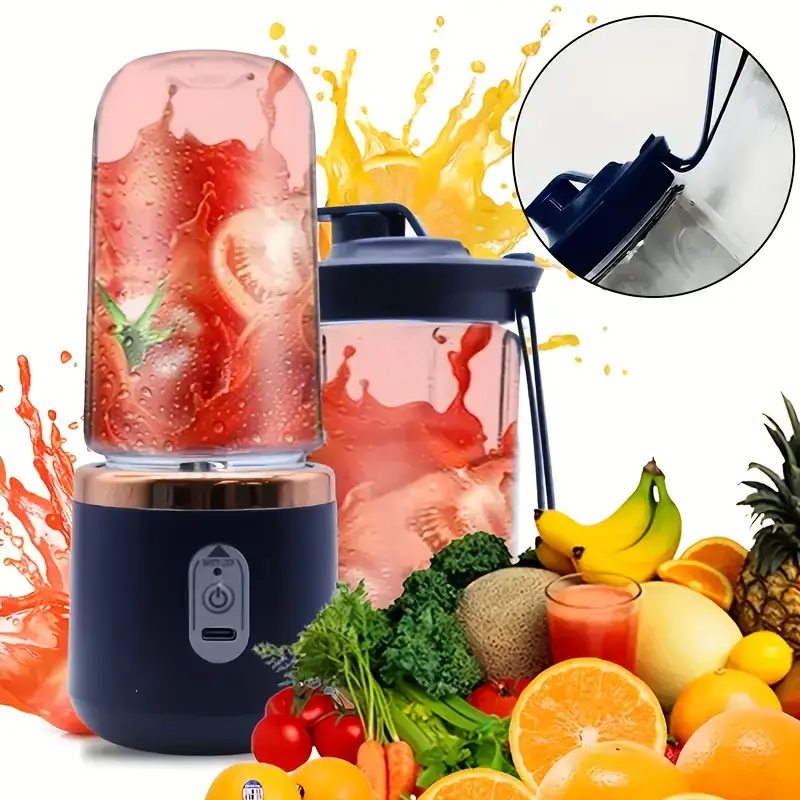 juicer portable usb rechargeable cup with with two removable food grade abs round juicing cups and a cap push button control for on the go juices shakes and more gift giving details 2