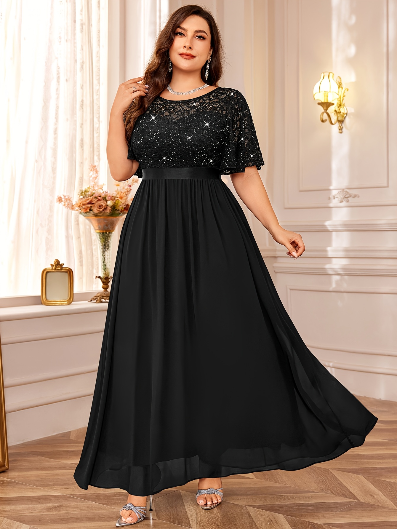 chinese dress ladies Primavera 14072 Plus Size Sequin Beaded Prom Dress Corset Back Formal Pageant Gown 22 / Black