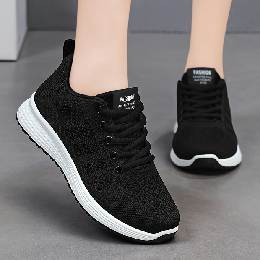 Damen Atmungsaktive Gestrickte Sneaker, Lässige Niedrig-Top Lauf- Und  Jogging-Trainer, Bequeme Outdoor-Sportschuhe