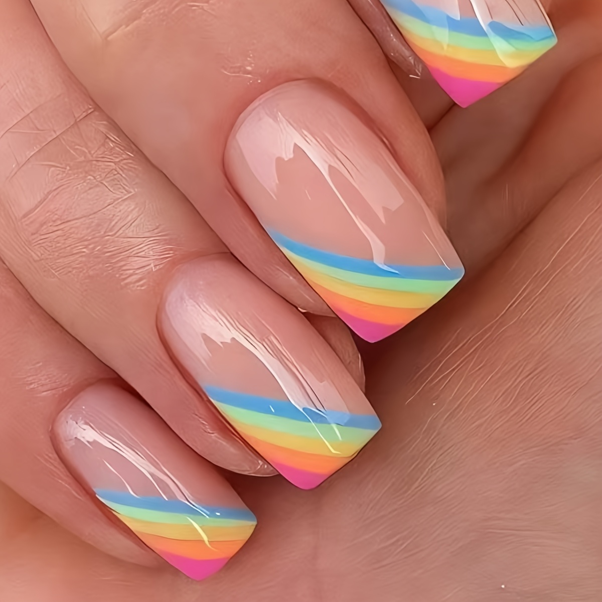 TEMU 24pcs 24pcs -on Nails Suitable For Daily Wear, Parties & Vacations - Nude & False Nail Tips With Glossy, Square Medium-length Nail Tips, Instant