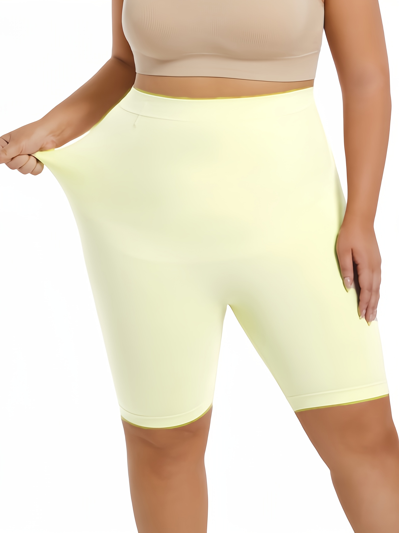 1pc Plus Size Women'S High-Waisted Shaper Shorts, Tummy Control and Butt Lifter, Thigh Slimmer, Knit Polyamide Fabric, Solid Color, High Support Body Shaper