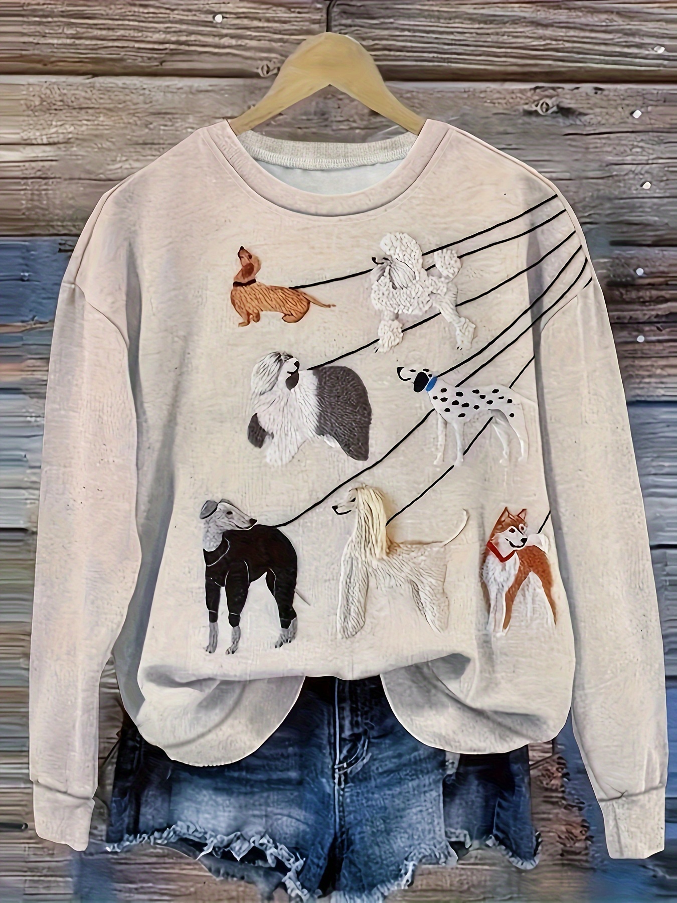 moletom casual feminino com estampa de cachorro pulôver Temu Brazil