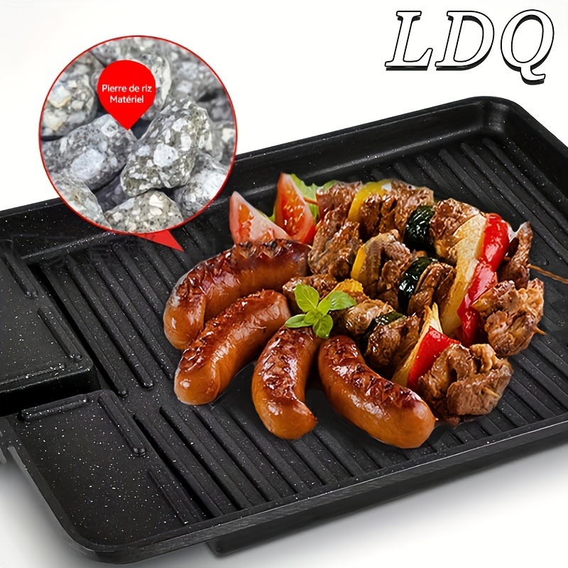 

1pc Non-stick Grill Pan, Smokeless Rectangular Grill Pan Stone Griddle Pan Baking Tray Barbecue Hot Plate For Indoor Outdoor, Restaurant Supplies