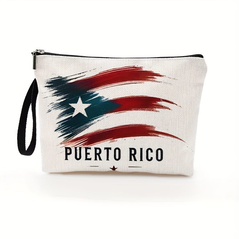 TEMU Puerto Makeup Bag - Stylish Travel Cosmetic Pouch With Zipper Closure, White Background With , Blue & Star Patterns, Perfect Gift For Women, 6.7" X 9.9