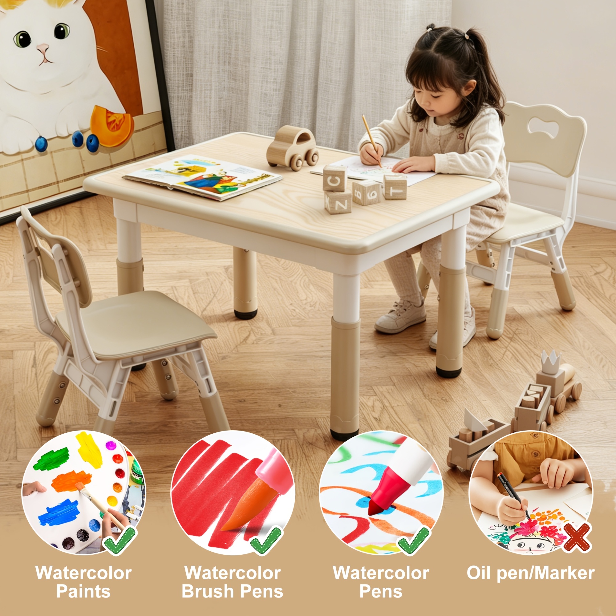 Adjustable Table And 4 Chairs, 23.6