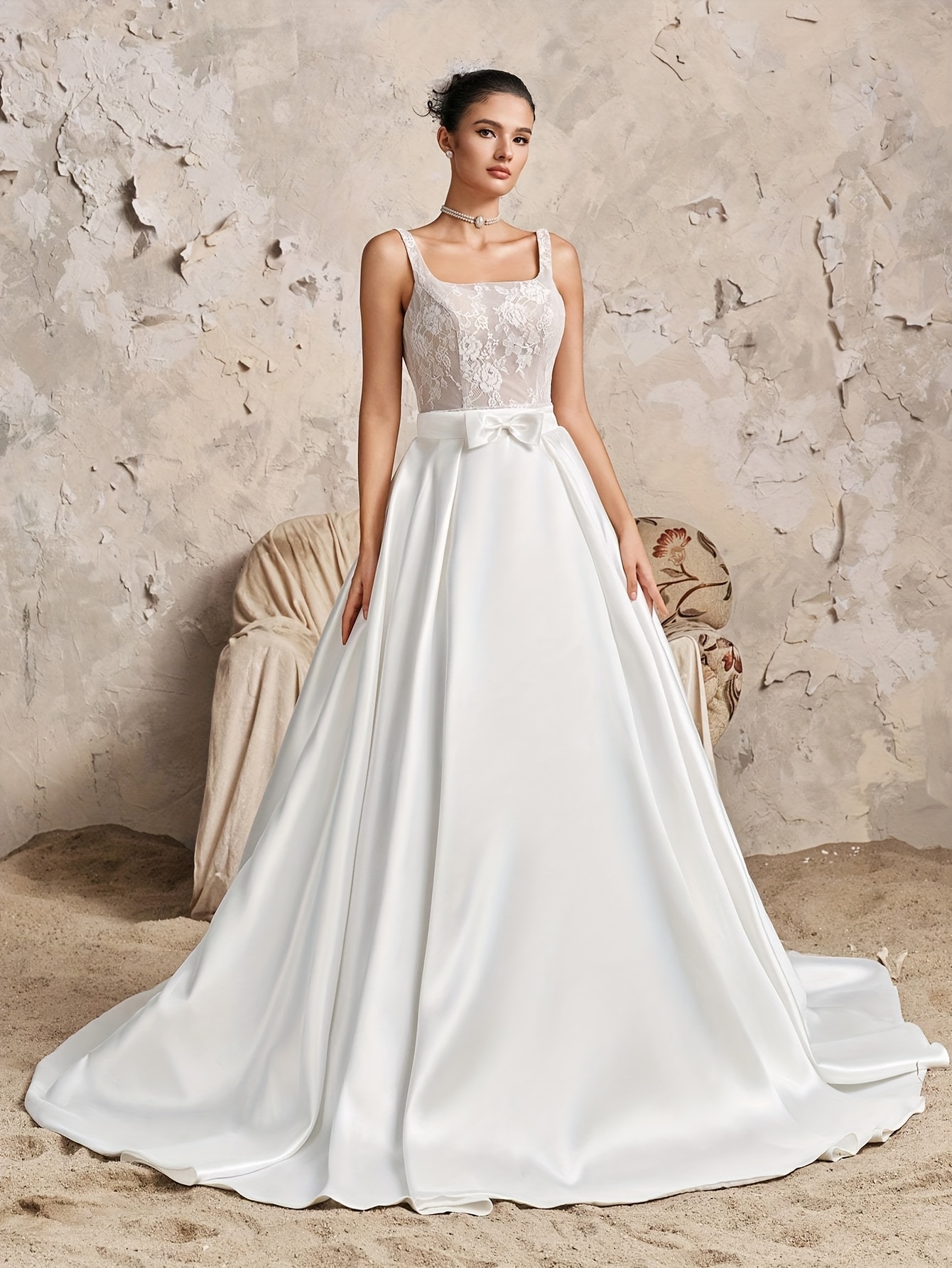 short lace a line wedding dress Zapaka Women Ivory Wedding Dress A Line Lace Appliqued Short Sleeve  Courthouse Wedding Dress – ZAPAKA main image 1