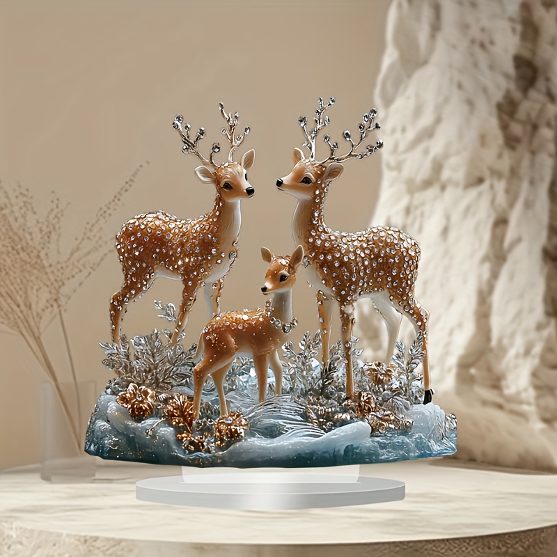 TEMU Bohemian Acrylic Deer Figurine Set [2d Flat] - Tabletop Decor For , Christmas, Halloween, Thanksgiving, And New Year's Gifts, Bohemia Style, Elk Theme