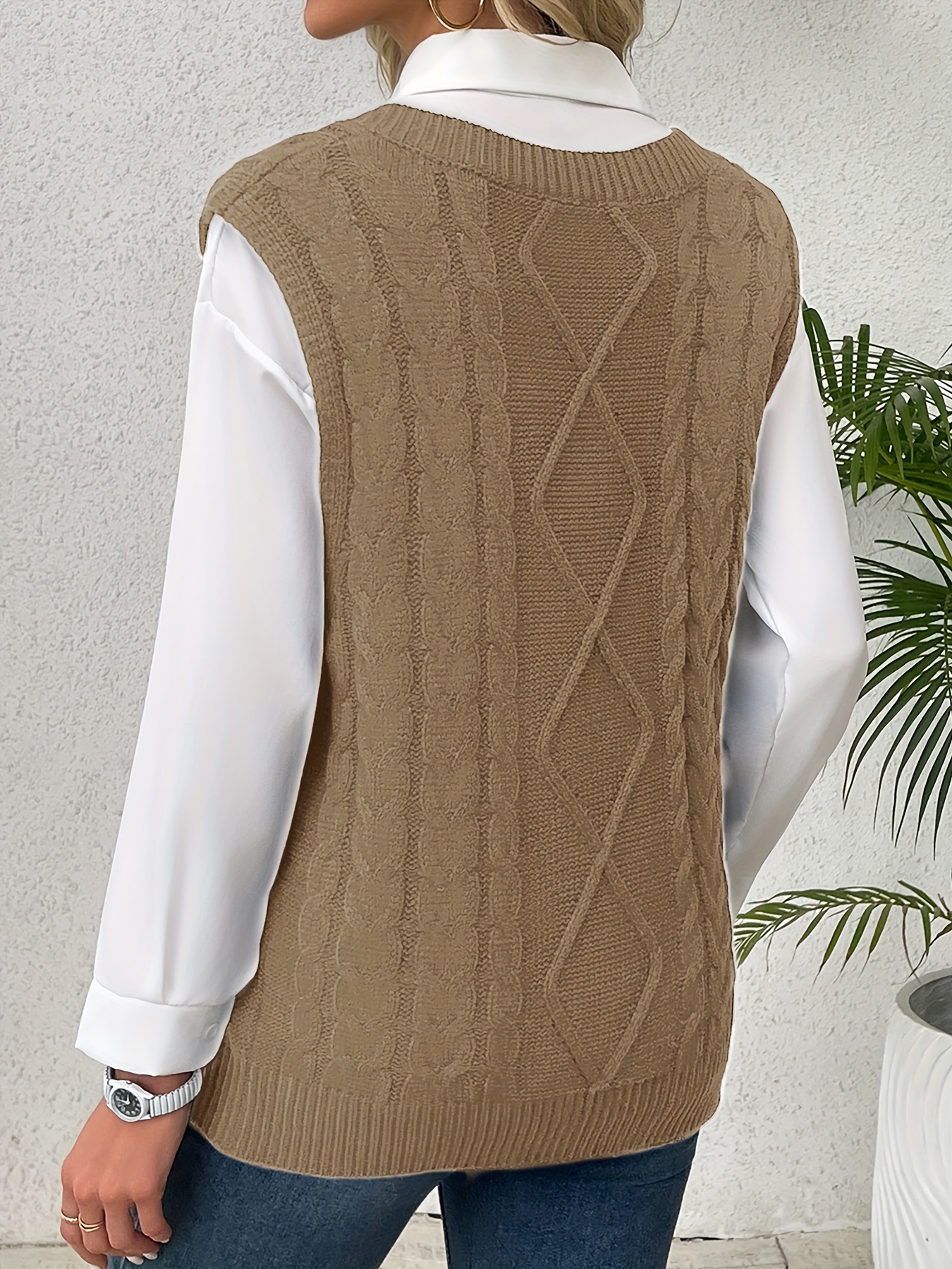 cable v neck sweater vests casual loose sleeveless fall