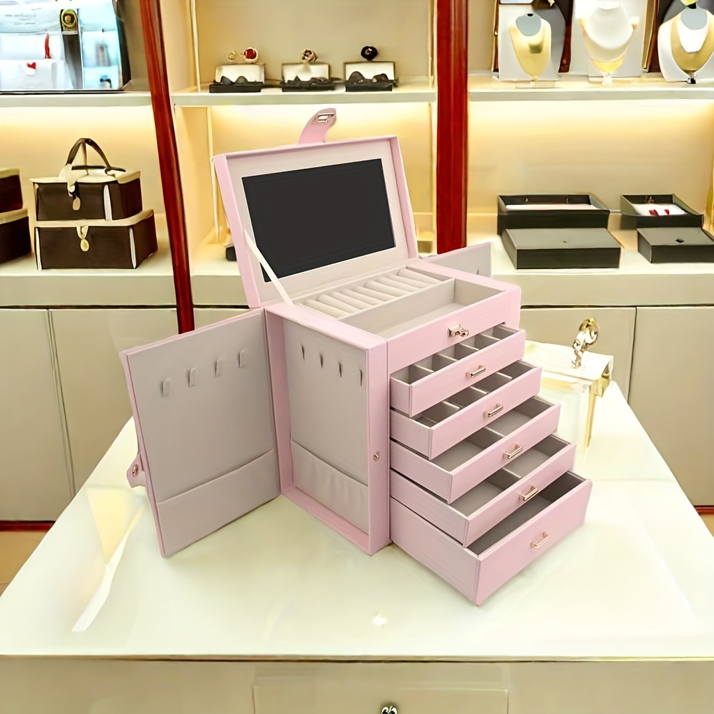 extra large 6 layer jewelry box with   suitable for storing   types of jewelry such as rings earrings and bracelets it features a two door necklace rack making it   practical for use on dressing tables display cabinets Product details 9