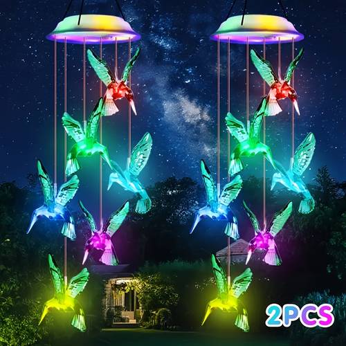 2025 wind chime lights colorful color changing hummingbird wind chime lights outdoor courtyard decorative lights garden balcony courtyard windowsill decoration gifts