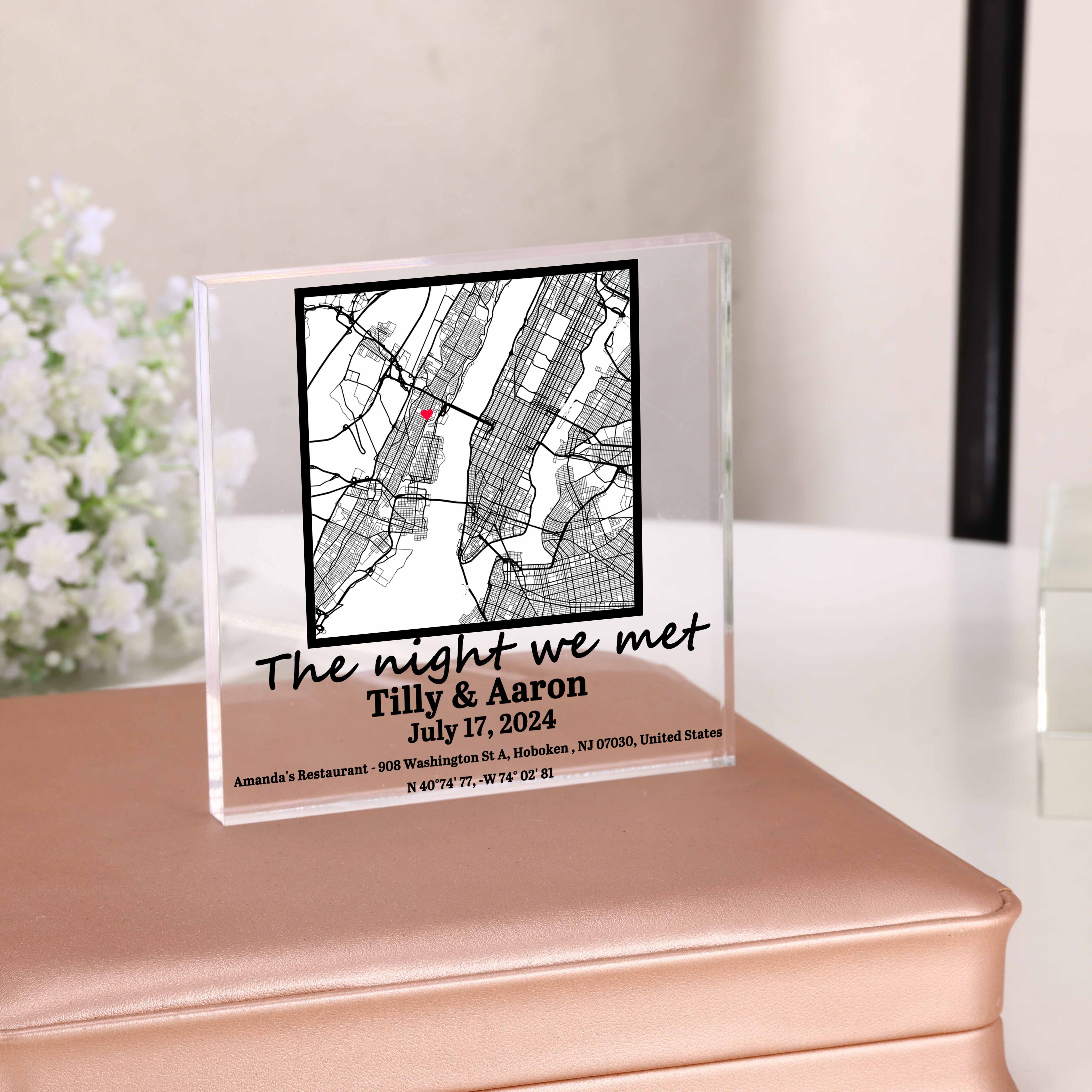 

Personalized Acrylic Map Plaque - "the Night We Met" Custom Location & Date - Unique Couple's Gift For Anniversary, Indoor & Outdoor Use, No Electricity Needed