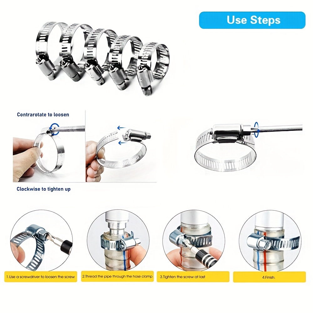 Askway Hose Clamp Set Metal Worm Gear Clamps Adjustable - Temu Australia