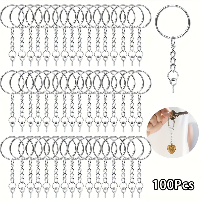 TEMU 100pcs Keychain Rings For Crafts, Keychains For Resin Key Rings With Chain, Jump Rings, Pins For Diy Keychain Making, For Handicraft Production