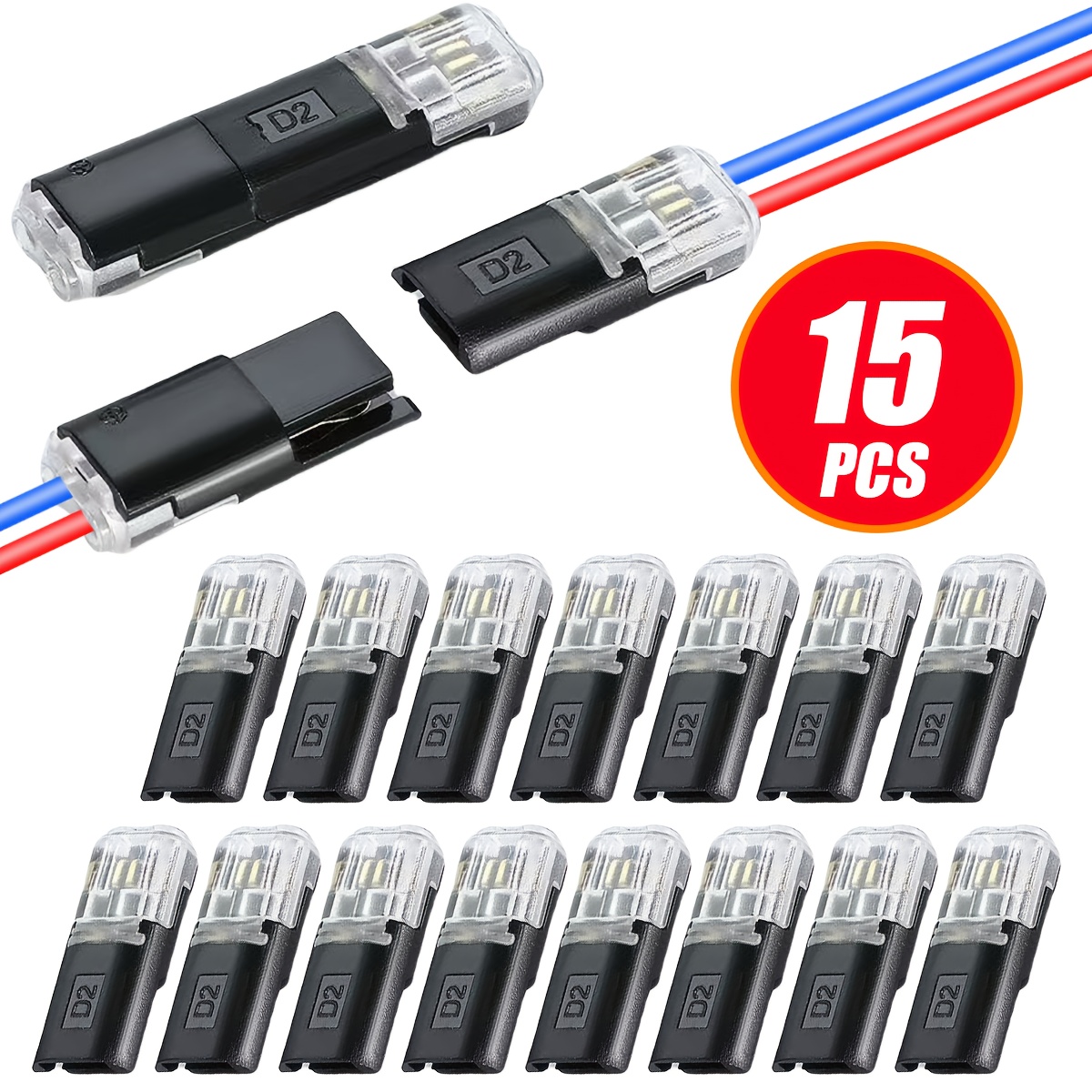 15pcs 70pcs quick wire connectors no wire stripping required double wire insertion connector suitable for wire size 0 06 0 08inch awg22 awg18 2 pin 2 port pvc insulated copper contact material