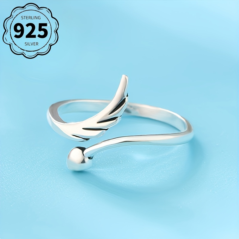 Women's Adjustable 925 Sterling Silver Angel Wing Cuff Ring